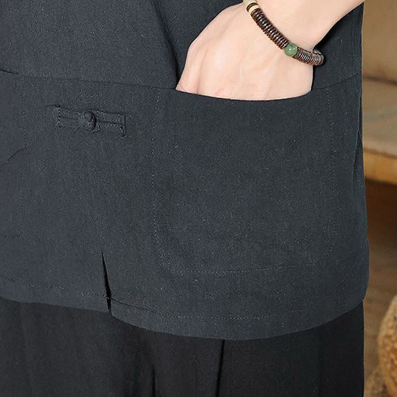 Buddha Stones Frog-Button Chinese Tang Suit Three Quarter Sleeve Cotton Linen Men's Shirt - image 18