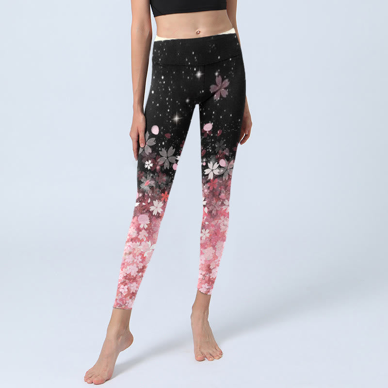 Buddha Stones Pink Cherry Blossoms Print Exercise Leggings Women's Yoga Pants - image 5
