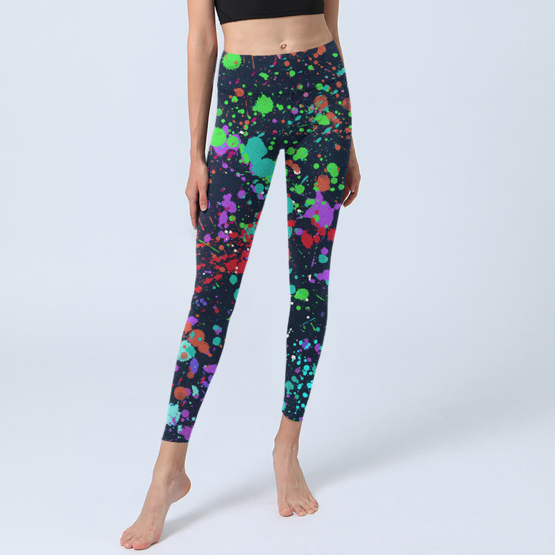 Buddha Stones Black Splash Ink Print Exercise Leggings Women's Yoga Pants - image 6