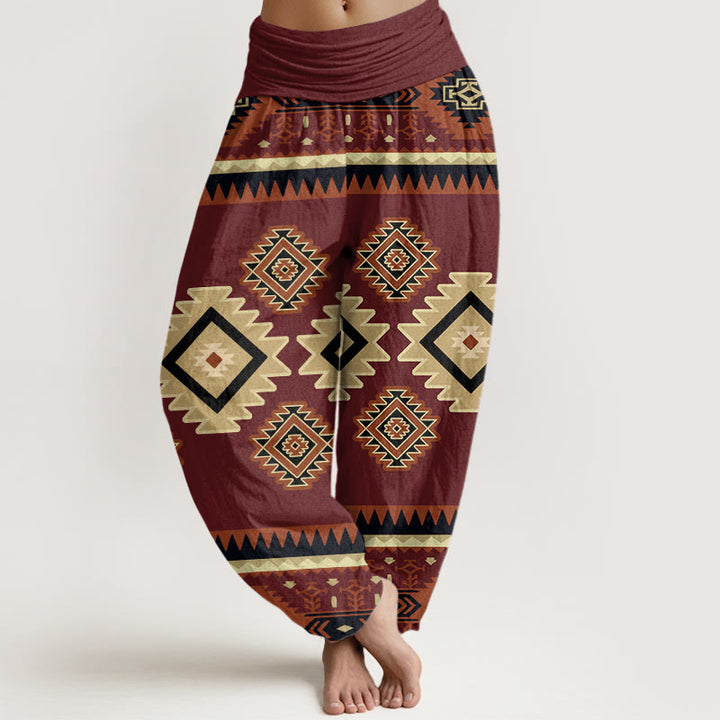 Buddha Stones Casual Symmetrical Navajo Textile Style Pattern Women's Elastic Waist Harem Pants - Brown - US22,UK/AU26,EU54 (6XL) - image 0