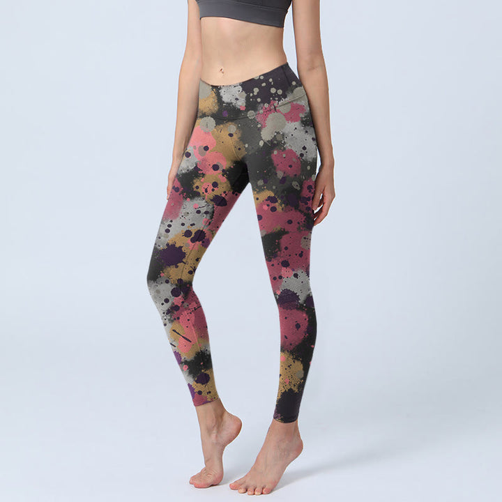 Buddha Stones Splatter Print Exercise Leggings Women's Yoga Pants - Black - US18,UK/AU22,EU50 (4XL) - image 0