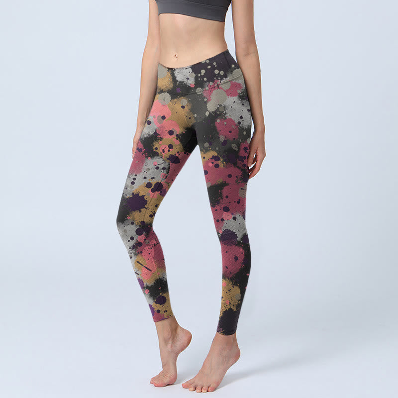 Buddha Stones Splatter Print Exercise Leggings Women's Yoga Pants - Black - US18,UK/AU22,EU50 (4XL) - image 0