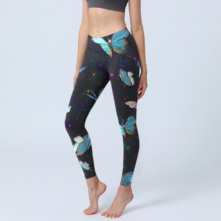 Buddha Stones Butterfly Star Sky Print Exercise Leggings Women's Yoga Pants - Black - US18,UK/AU22,EU50 (4XL) - image 0