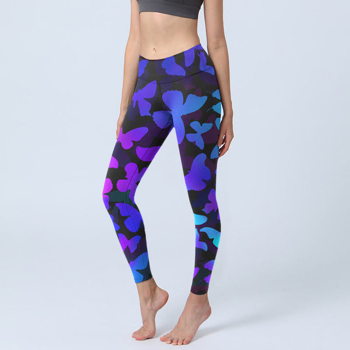 Buddha Stones Gradient Butterfly Print Exercise Leggings Women's Yoga Pants - Black - US18,UK/AU22,EU50 (4XL) - image 0