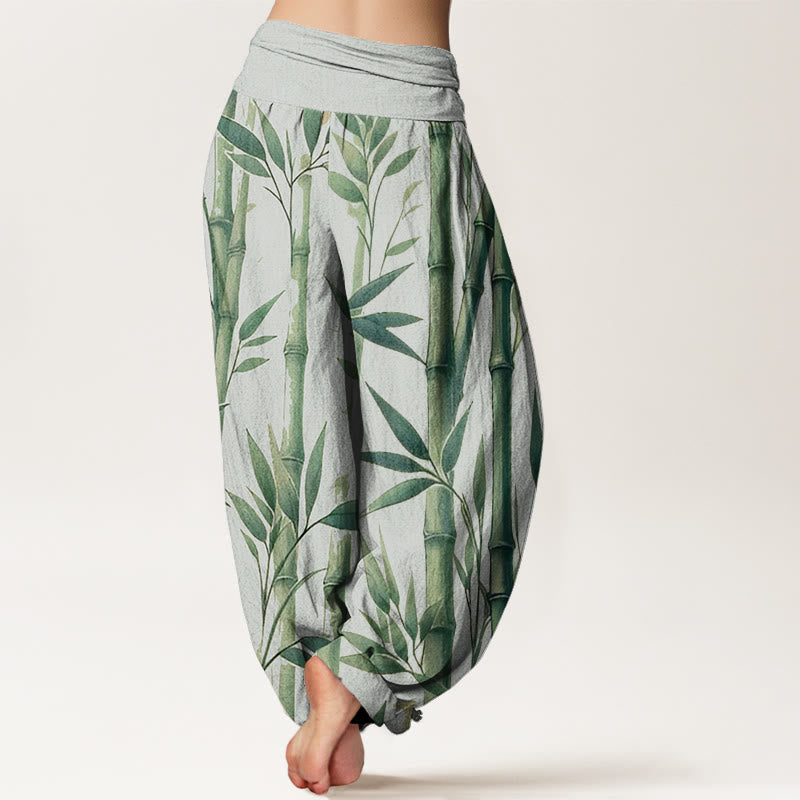 Buddha Stones Casual Bamboo Leaves Pattern Women's Elastic Waist Harem Pants - image 2