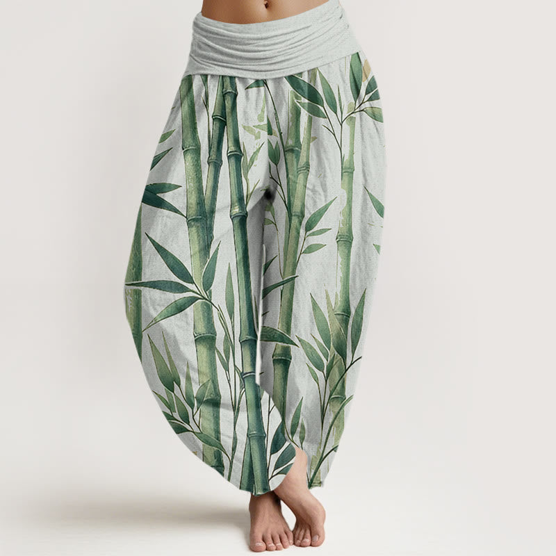 Buddha Stones Casual Bamboo Leaves Pattern Women's Elastic Waist Harem Pants - MintCream - US22,UK/AU26,EU54 (6XL) - image 0