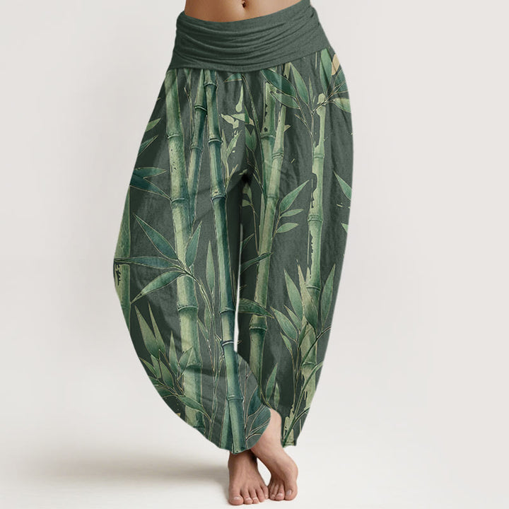Buddha Stones Casual Bamboo Leaves Pattern Women's Elastic Waist Harem Pants - DarkGreen - US22,UK/AU26,EU54 (6XL) - image 4