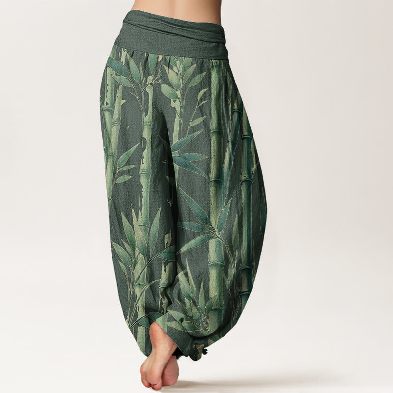 Buddha Stones Casual Bamboo Leaves Pattern Women's Elastic Waist Harem Pants - image 6