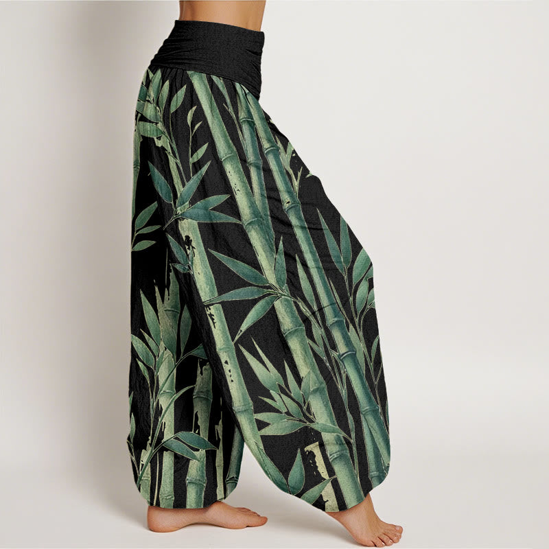 Buddha Stones Casual Bamboo Leaves Pattern Women's Elastic Waist Harem Pants - image 8