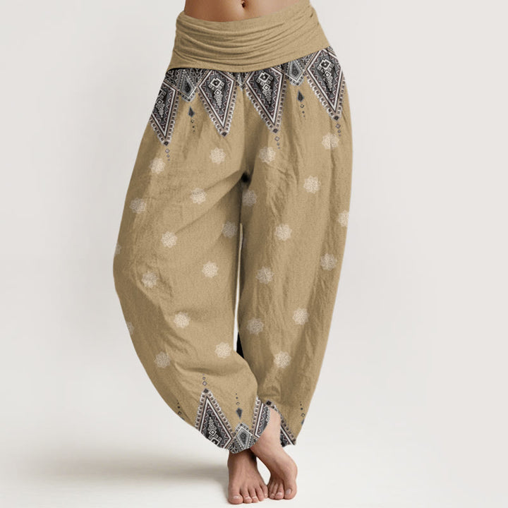 Buddha Stones Bohemian Geometric Floral Design Women's Elastic Waist Harem Pants - PaleGoldenrod - US22,UK/AU26,EU54 (6XL) - image 4