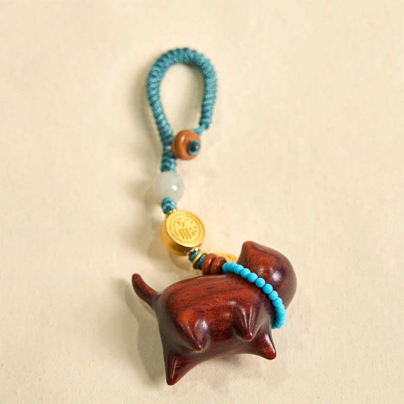Buddha Stones Hetian Jade Natural Sandalwood Red Sandalwood Green Sandalwood Fu Character Abundance Key Chain - image 12