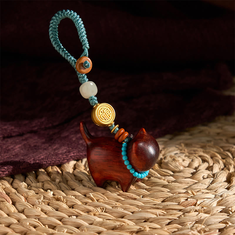 Buddha Stones Hetian Jade Natural Sandalwood Red Sandalwood Green Sandalwood Fu Character Abundance Key Chain - image 15