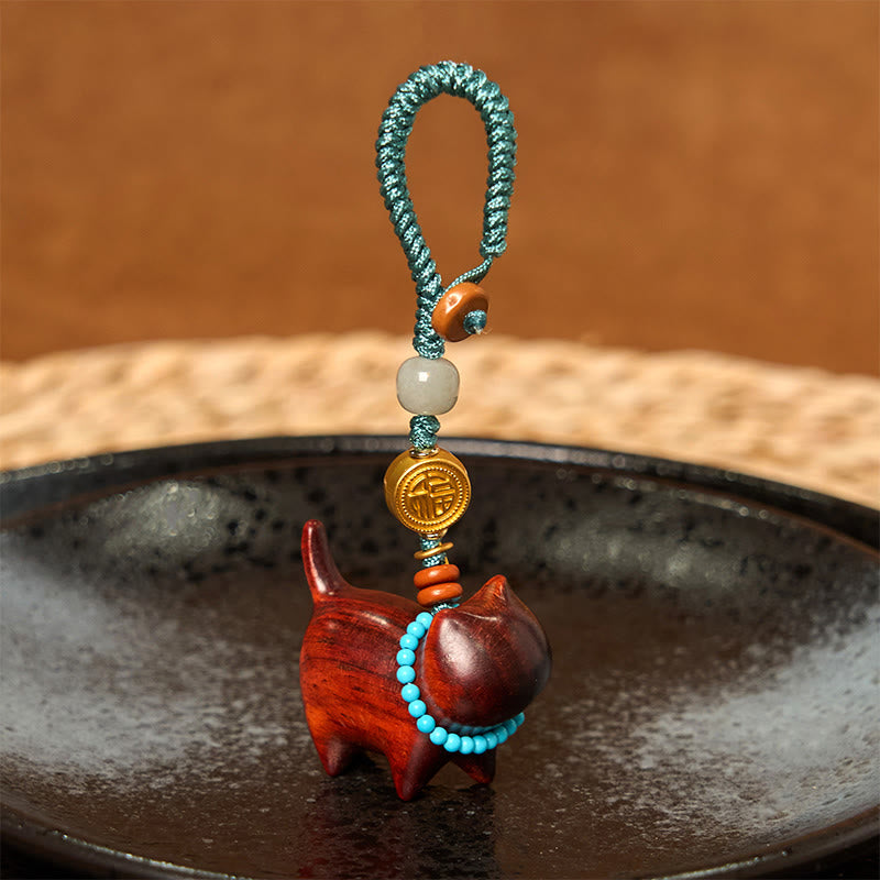 Buddha Stones Hetian Jade Natural Sandalwood Red Sandalwood Green Sandalwood Fu Character Abundance Key Chain - image 11