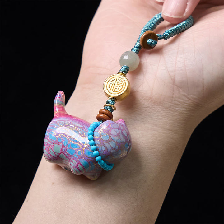 Buddha Stones Hetian Jade Natural Sandalwood Red Sandalwood Green Sandalwood Fu Character Abundance Key Chain - image 24