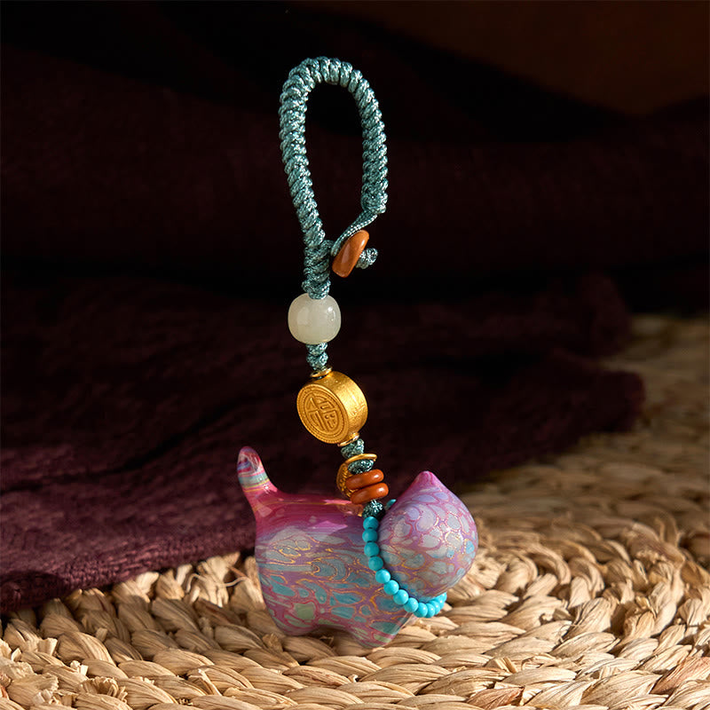 Buddha Stones Hetian Jade Natural Sandalwood Red Sandalwood Green Sandalwood Fu Character Abundance Key Chain - image 25