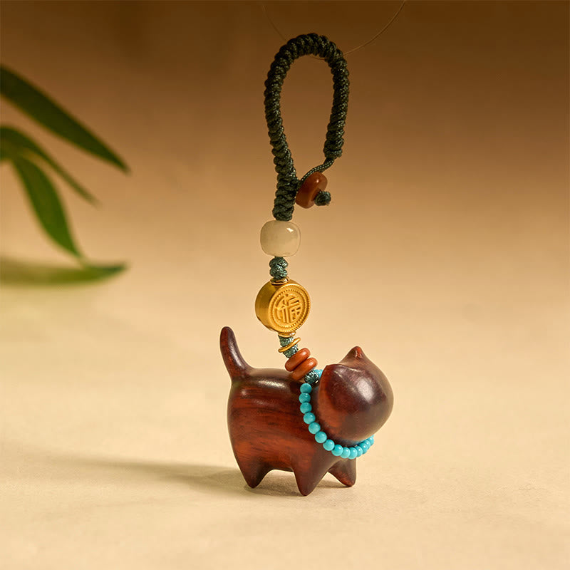Buddha Stones Hetian Jade Natural Sandalwood Red Sandalwood Green Sandalwood Fu Character Abundance Key Chain - Red Sandalwood - image 9