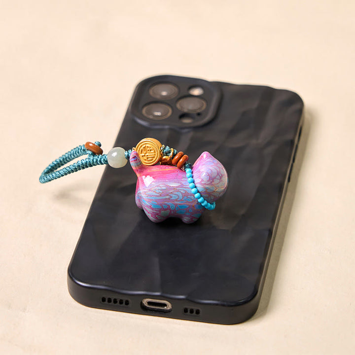 Buddha Stones Hetian Jade Natural Sandalwood Red Sandalwood Green Sandalwood Fu Character Abundance Key Chain - image 21