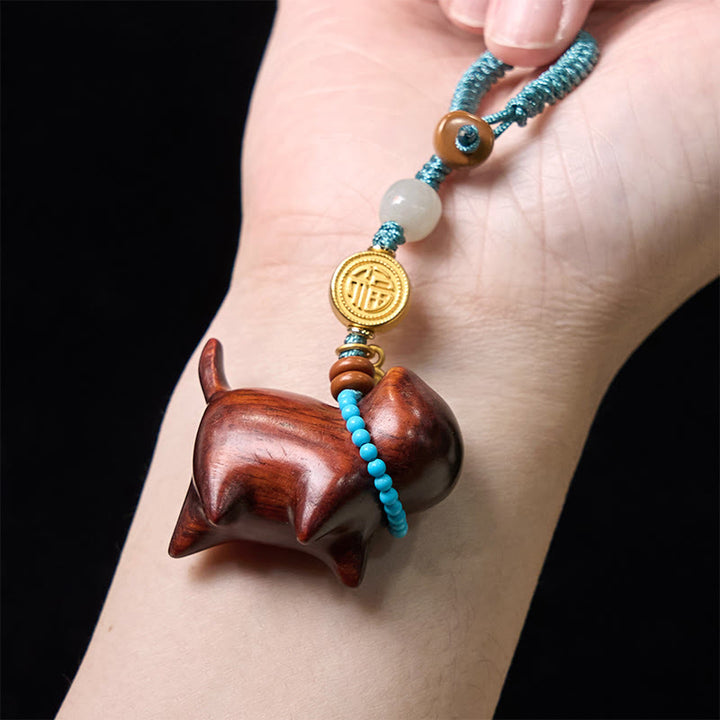 Buddha Stones Hetian Jade Natural Sandalwood Red Sandalwood Green Sandalwood Fu Character Abundance Key Chain - image 14