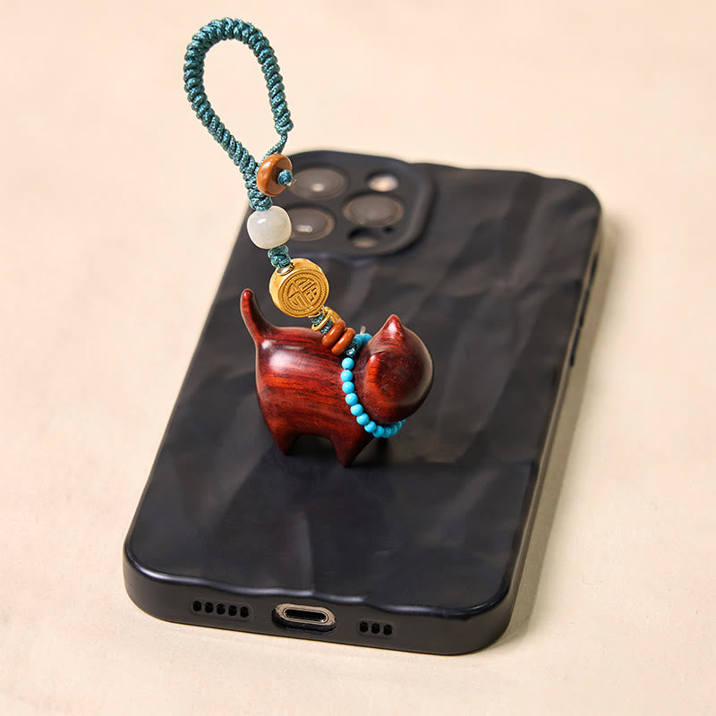 Buddha Stones Hetian Jade Natural Sandalwood Red Sandalwood Green Sandalwood Fu Character Abundance Key Chain - image 13