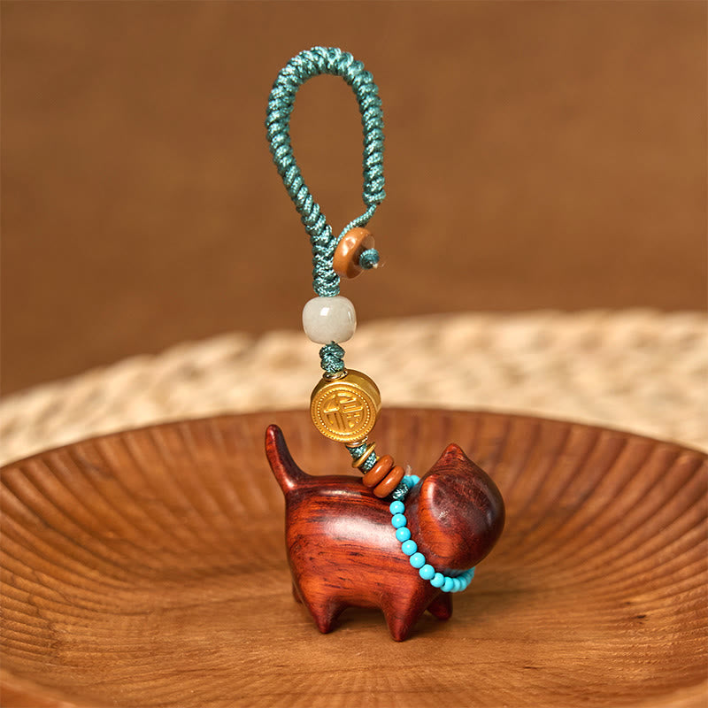 Buddha Stones Hetian Jade Natural Sandalwood Red Sandalwood Green Sandalwood Fu Character Abundance Key Chain - image 10