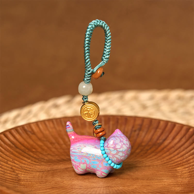 Buddha Stones Hetian Jade Natural Sandalwood Red Sandalwood Green Sandalwood Fu Character Abundance Key Chain - image 18