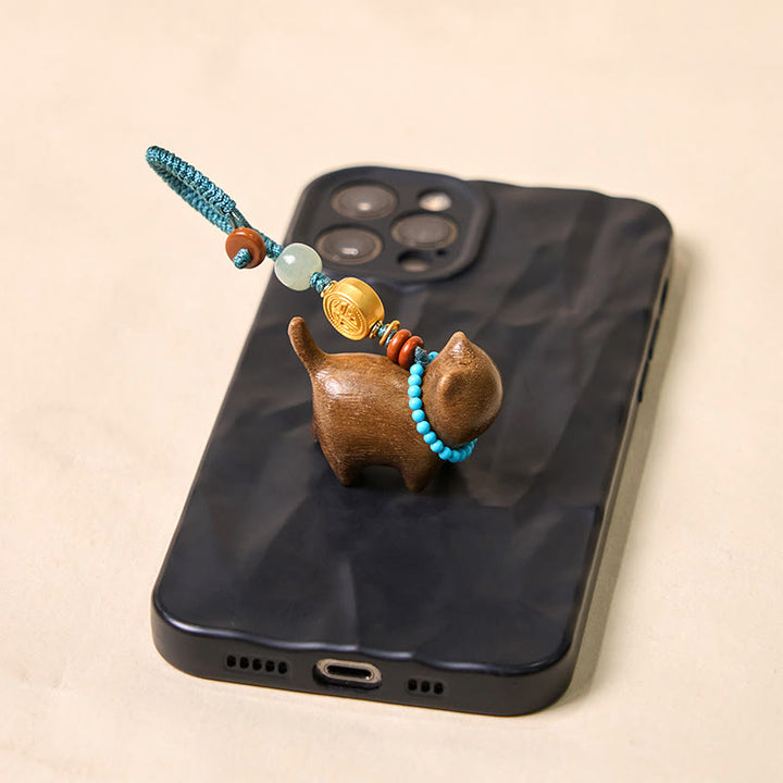 Buddha Stones Hetian Jade Natural Sandalwood Red Sandalwood Green Sandalwood Fu Character Abundance Key Chain - image 4