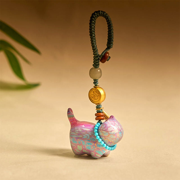 Buddha Stones Hetian Jade Natural Sandalwood Red Sandalwood Green Sandalwood Fu Character Abundance Key Chain - Sandalwood - image 17