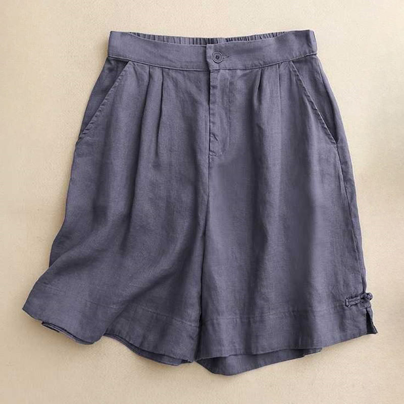 Buddha Stones Summer Casual Solid Color Zipper Button Acrylic Fiber Frog Button Women's Shorts With Pockets - SteelBlue - US12,UK/AU16,EU44 (2XL) - image 6