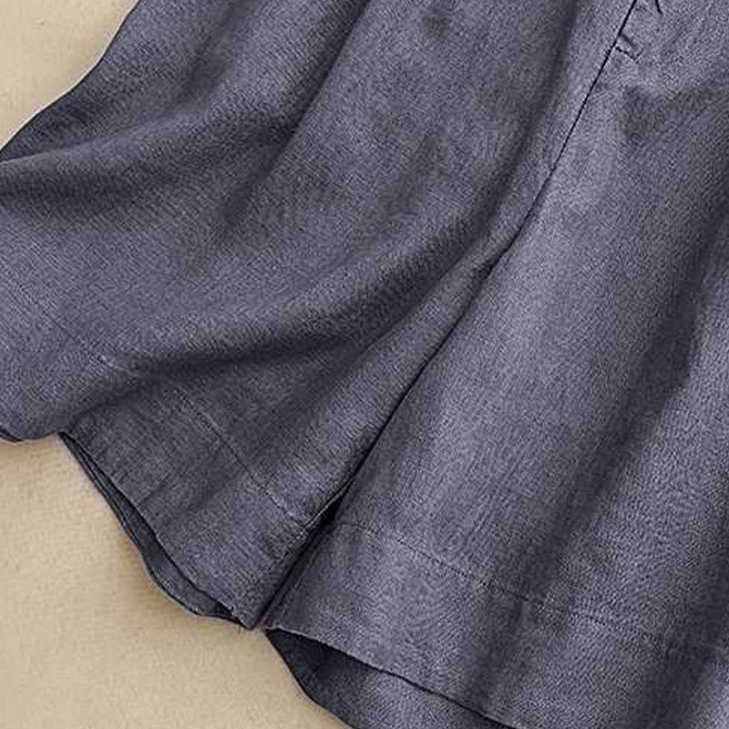 Buddha Stones Summer Casual Solid Color Zipper Button Acrylic Fiber Frog Button Women's Shorts With Pockets - image 9