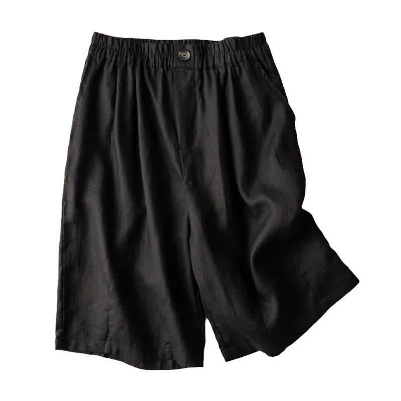 Buddha Stones Summer Casual Plain Zipper Button Cotton Linen Women's Shorts With Pockets - image 16