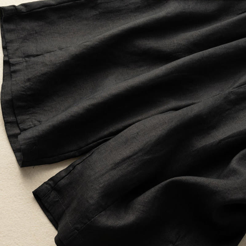 Buddha Stones Summer Casual Plain Zipper Button Cotton Linen Women's Shorts With Pockets - image 15