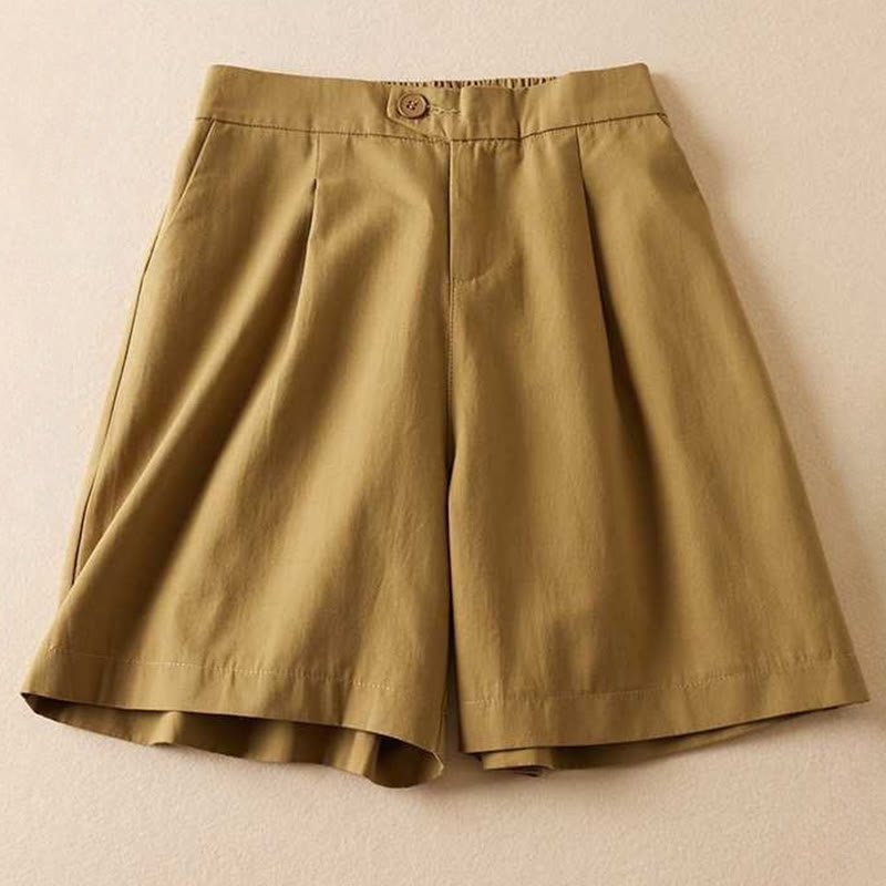 Buddha Stones Summer Casual Plain Cotton Linen Zipper Button Women's Shorts With Pockets - Goldenrod - US12,UK/AU16,EU44 (3XL) - image 0