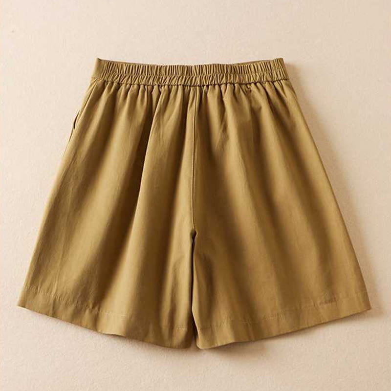 Buddha Stones Summer Casual Plain Cotton Linen Zipper Button Women's Shorts With Pockets - image 1