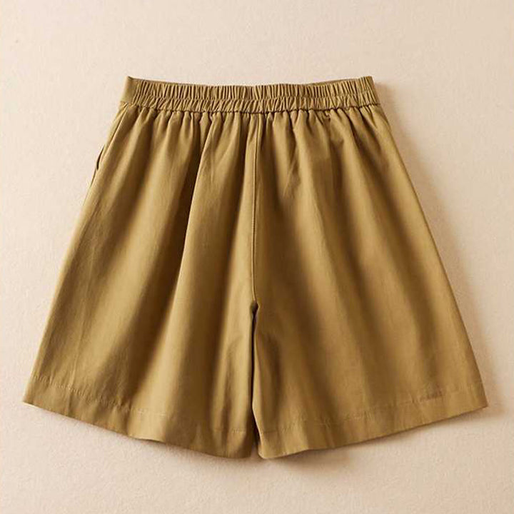 Buddha Stones Summer Casual Plain Cotton Linen Zipper Button Women's Shorts With Pockets - image 1
