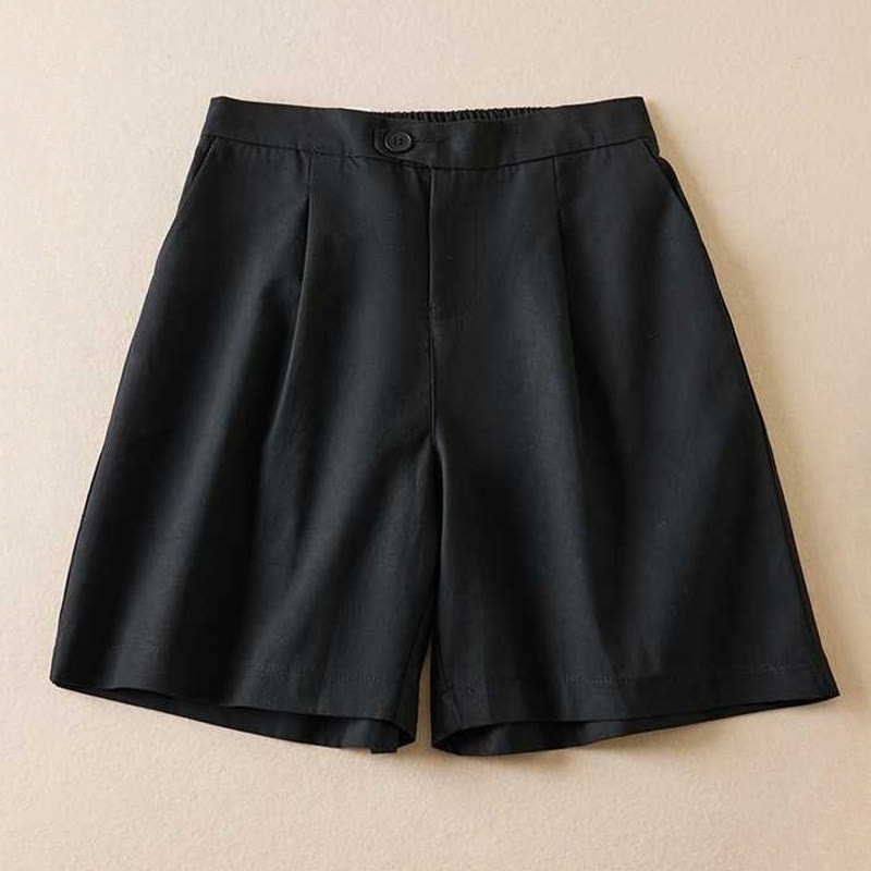Buddha Stones Summer Casual Plain Cotton Linen Zipper Button Women's Shorts With Pockets - Black - US12,UK/AU16,EU44 (3XL) - image 7