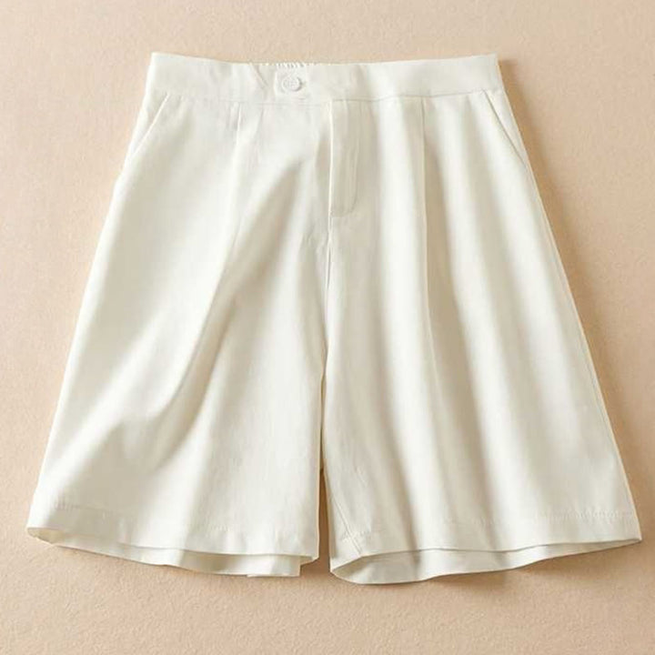 Buddha Stones Summer Casual Plain Cotton Linen Zipper Button Women's Shorts With Pockets - Snow - US12,UK/AU16,EU44 (3XL) - image 13