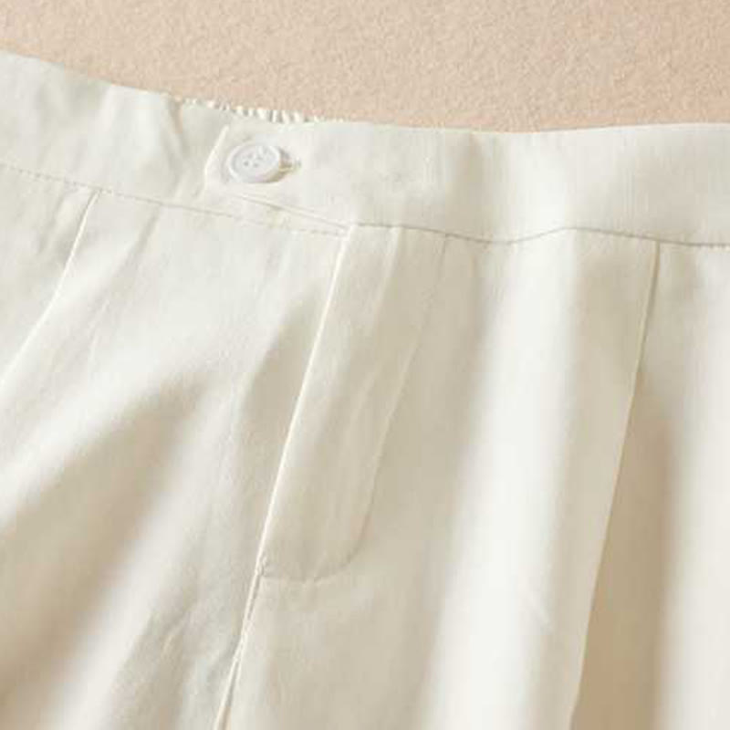 Buddha Stones Summer Casual Plain Cotton Linen Zipper Button Women's Shorts With Pockets - image 15