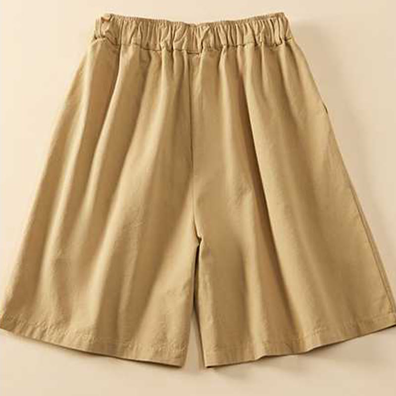 Buddha Stones Summer Casual Loose Plain Cotton Women's Shorts With Pockets - image 1