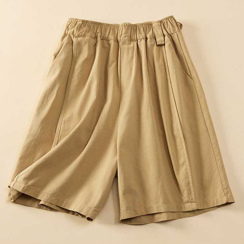 Buddha Stones Summer Casual Loose Plain Cotton Women's Shorts With Pockets - Goldenrod - US8-10,UK/AU12-14,EU40-42 (2XL) - image 0