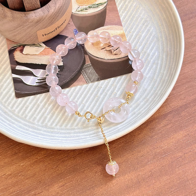 Buddha Stones Natural Pink Crystal Beads Peace Buckle Self-acceptance Bracelet - image 5
