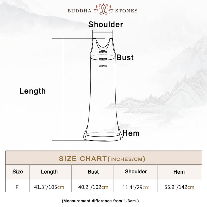 Buddha Stones Frog-Button Sleeveless Cami Midi Dress Ramie Linen Wide Leg Pants With Pockets - image 3