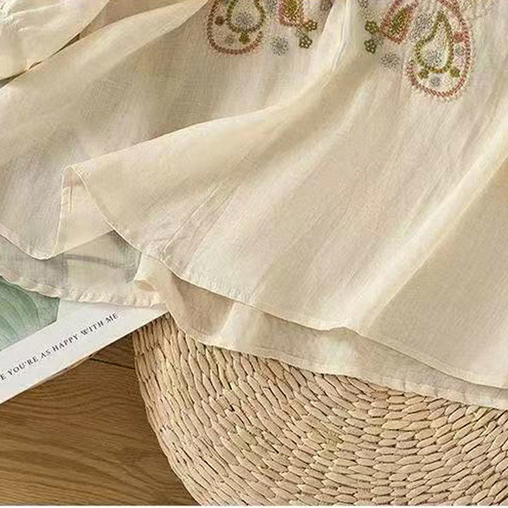 Buddha Stones Casual Loose Embroidery Frog Button Half Sleeve Crew Neck Cotton Women's Shirt - image 10