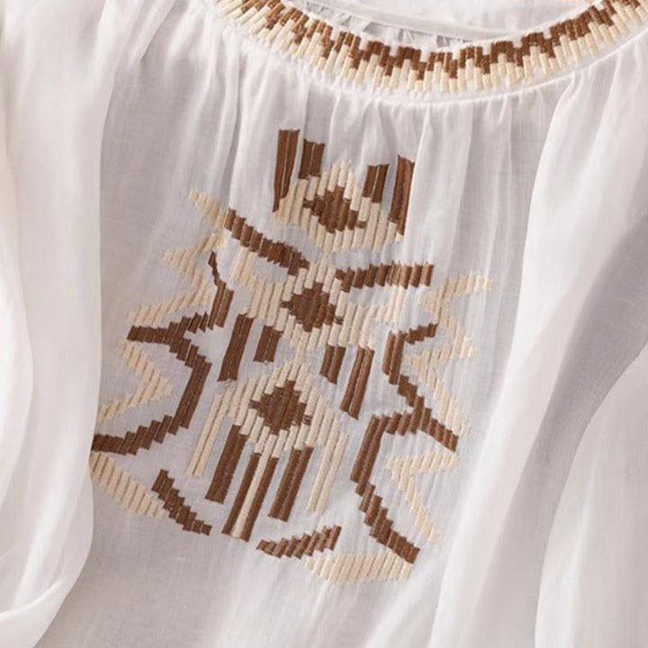 Buddha Stones Casual Symmetrical Embroidery Women's Crew Neck Design Half Sleeve Spandex T-shirt - image 6