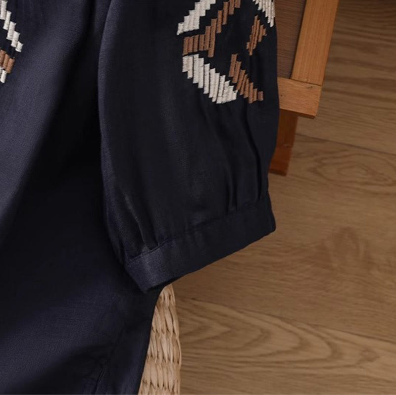 Buddha Stones Casual Symmetrical Embroidery Women's Crew Neck Design Half Sleeve Spandex T-shirt - image 10