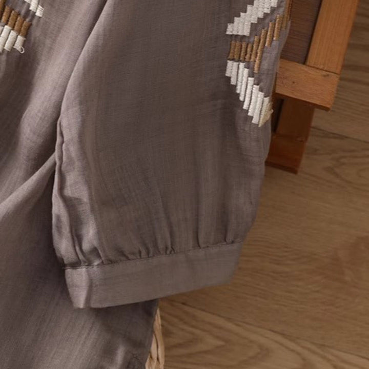 Buddha Stones Casual Symmetrical Embroidery Women's Crew Neck Design Half Sleeve Spandex T-shirt - image 19