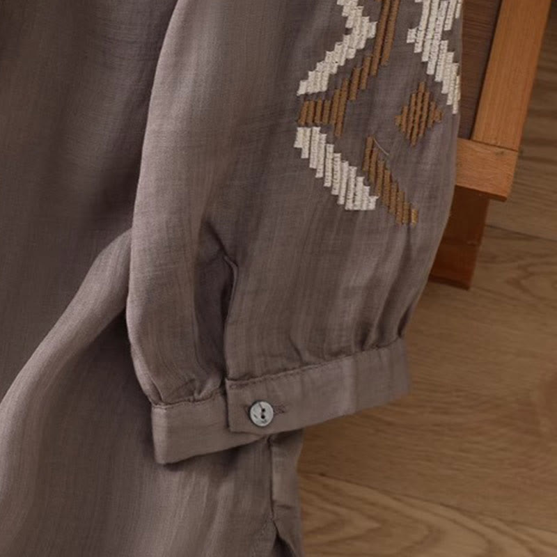 Buddha Stones Casual Symmetrical Embroidery Women's Crew Neck Design Half Sleeve Spandex T-shirt - image 20