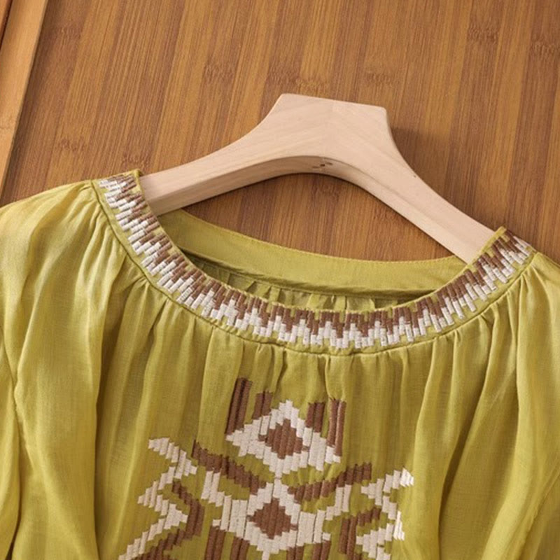 Buddha Stones Casual Symmetrical Embroidery Women's Crew Neck Design Half Sleeve Spandex T-shirt - image 32