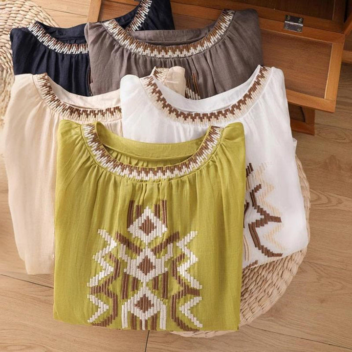 Buddha Stones Casual Symmetrical Embroidery Women's Crew Neck Design Half Sleeve Spandex T-shirt - image 42