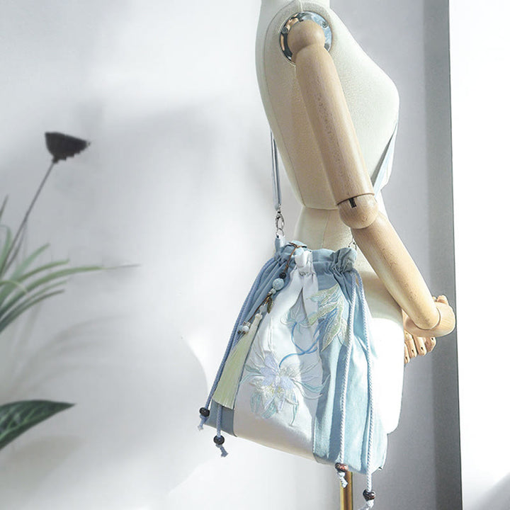 Buddha Stones Embroidered Green Pear Blue Epiphyllum Canvas Tote Crossbody Bag Shoulder Bag Handbag - image 8