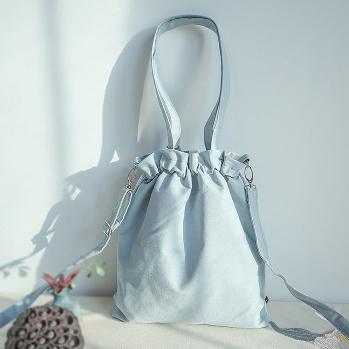 Buddha Stones Embroidered Green Pear Blue Epiphyllum Canvas Tote Crossbody Bag Shoulder Bag Handbag - image 4